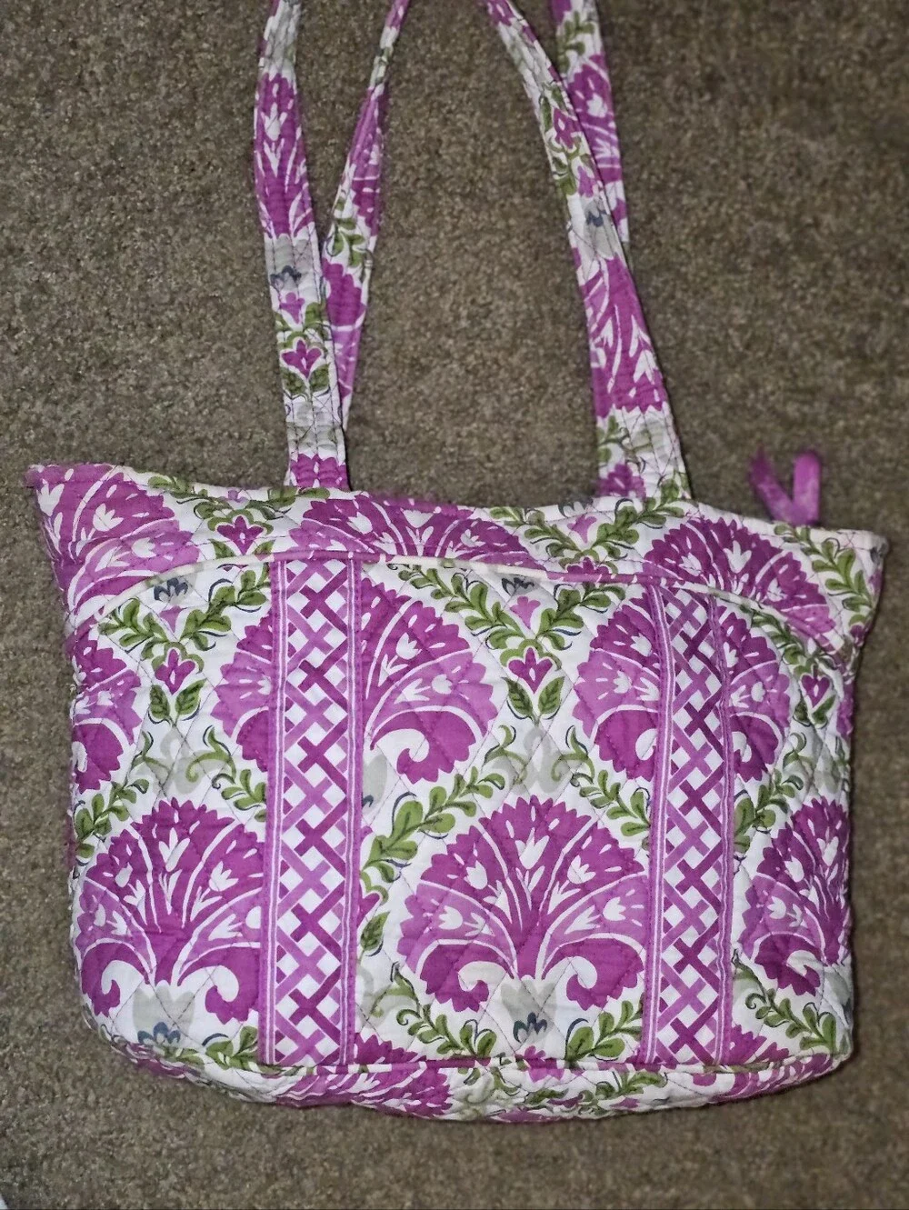 Vera Bradley Julep Wendy Pink Green Tulip Quilted Shoulder Tote Purse Pockets